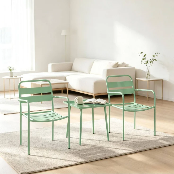 Garten-Bistro-Set mit Glasplatte und verstellbaren Gleitern, 82x58x55 cm, Grün – Bild 2