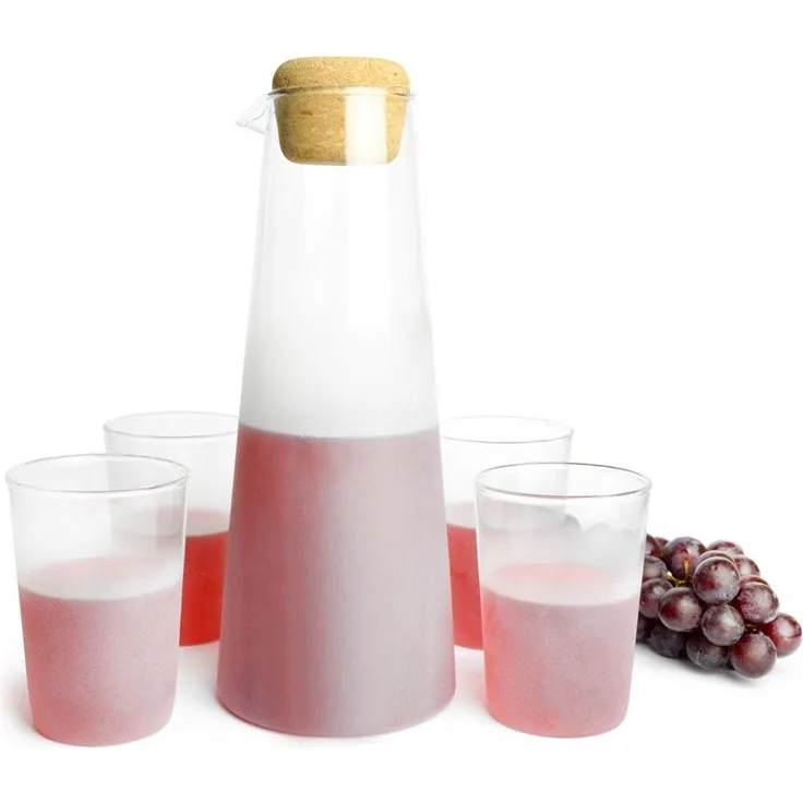 Glaskaraffe mit Korkdeckel und 4 Gläser Wasserkaraffe Weinkaraffe Dekanter Saftgläser