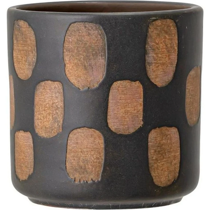 Bloomingville Blumentopf Avo Deco Flowerpot, Black, Terracotta, Ø12cm x 12cm, Avo, dekorativer Übertopf Dekotopf mit Tupfenmit Tupfen, dänisches Design, schwarz/braun – Bild 2