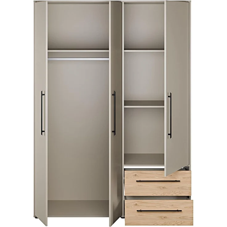 MOKKARIS Drehtürenschrank Taupe Wildeiche 3 Türen 2 Schubkästen Kleiderschrank für Schlafzimmer – Moderner Stauraum in zeitlosem Design. – Bild 7