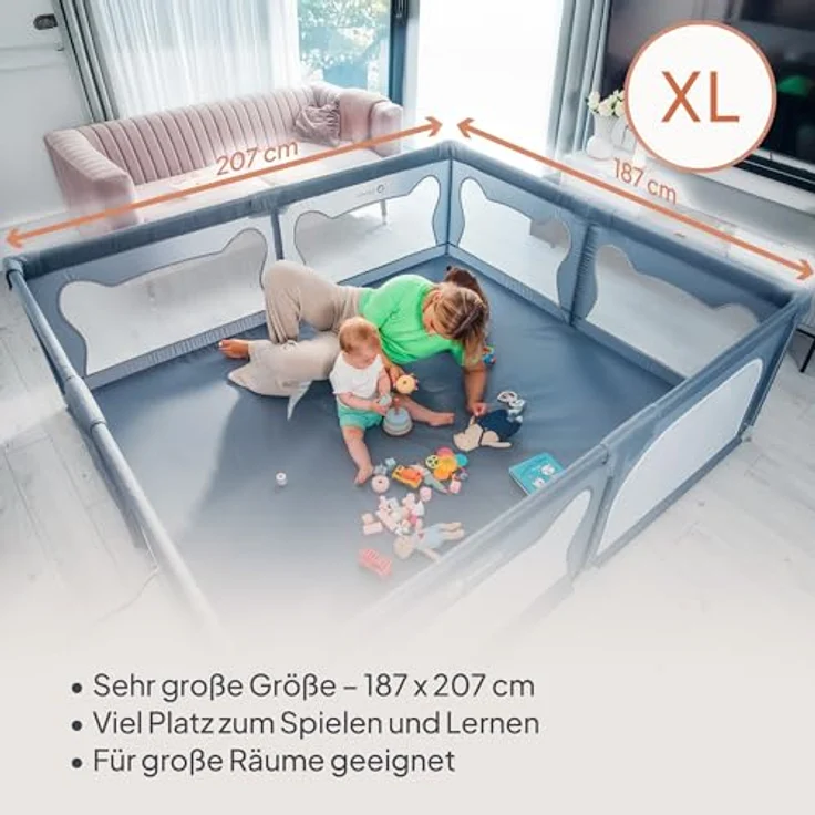 lionelo Laufgitter WILLOW XL und WILLOW (Set), sehr große Spielfläche, 2 abschließbare Seiteneingänge – Bild 3
