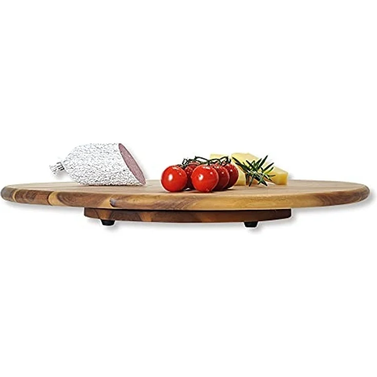 LS-LebenStil Servierplatte Nachhaltige Holz Drehplatte 37cm Premium Akazie Kugellager, Holz, (Drehteller Drehtablett Servierplatte Servierteller Serviertablett, 1-tlg, Tortenplatte drehbar), Pizzateller Vesperbrett Käsebrett Tablett Drehkabinett Kuchen – Bild 2