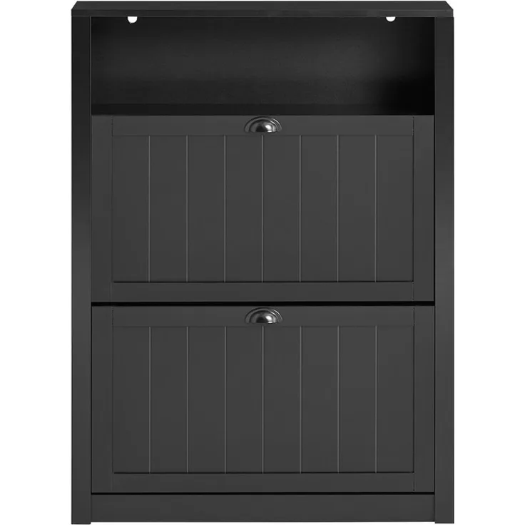 SoBuy FSR87-SCH Schuhschrank, MDF, Lackiert, Dunkelgrau, 80 x 110 x 24 cm