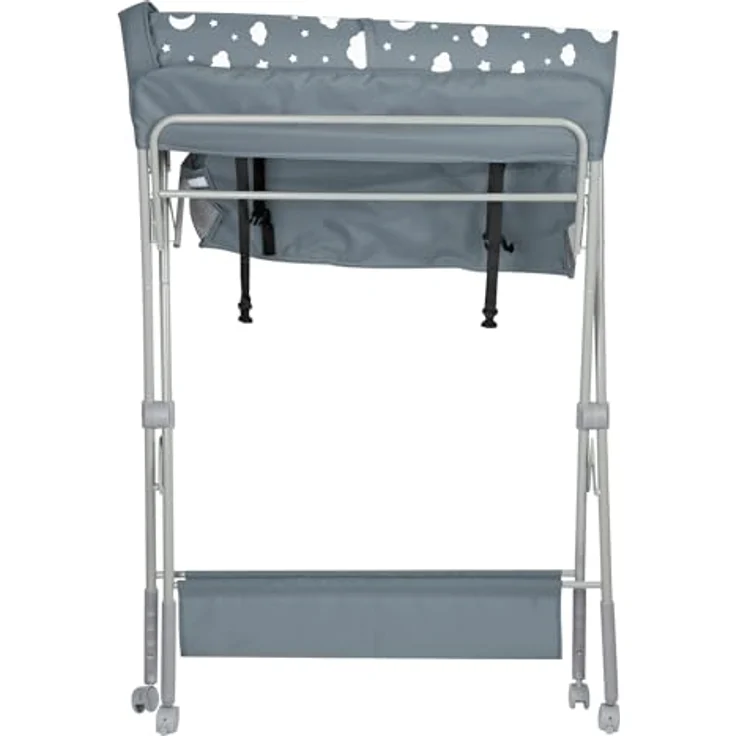 Baby Klappbarer Wickeltisch，Mobiler Wickeltisch mit Rollen und Wickelauflage,Wasserdicht und Höhenverstellbar，Baby Wickelkombi mit Ablagefächern-80 * 58 * 90 cm-dunkelgrau – Bild 2