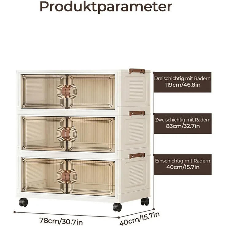 GLIESE Aufbewahrungsbox Mobiler Stapelbarer Aufbewahrungsschrank (1 St, 3-Schicht Stapelbare Aufbewahrungsbox mit Deckel), für Kleidung, Spielzeug, Küche & Wohnzimmer
