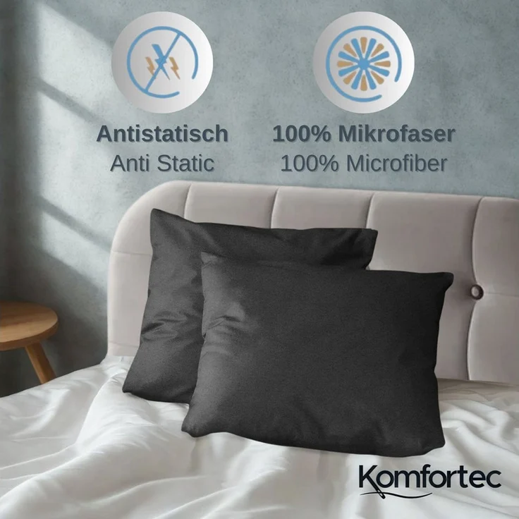 Komfortec Premium Bettwäsche 135x200 mit 1 Kissenbezug 80x80 cm Set aus Gebürstetes Mikrofaser - Anthrazit – Bild 1