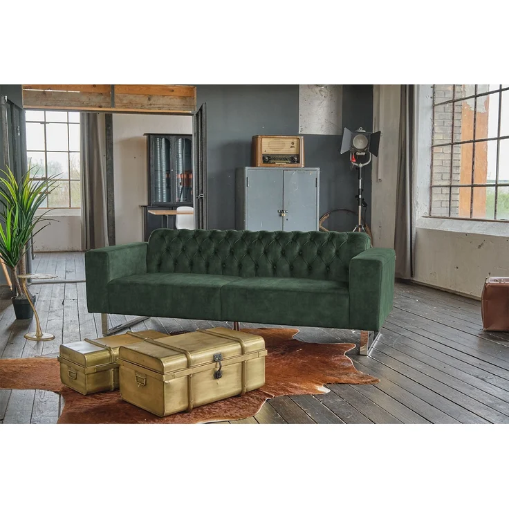 KAWOLA Sofa NILO 3-Sitzer Velvet Vintage moosgrün 77 x 87 x 220 cm – Bild 2