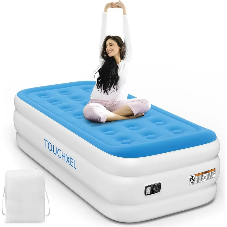 Einzelbett Inflatable Luftbett mit Eingebauter Elektrischer Pumpe und Kissen Luftmatratze Schlafen Selbstaufblasend für 1 Personen Tragbar Aufblasbare Gästebett Schlafmatratze Matratze 196 x 97 x 47 cm