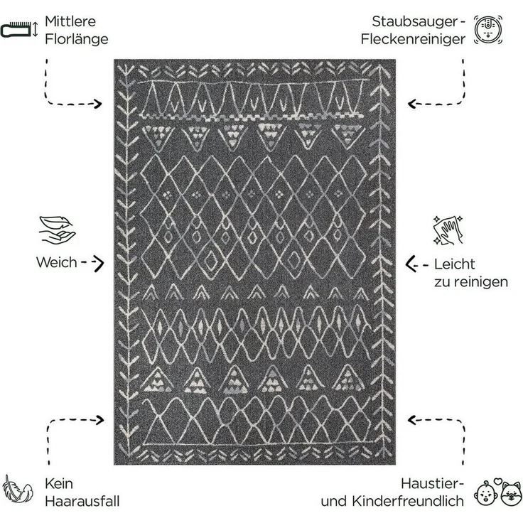 Sanat Teppich Boho 8200, rechteckig, Höhe: 10 mm, Kurzflor, robust, Boho, Scandic, für Fussbodenheizung geeignet – Bild 2