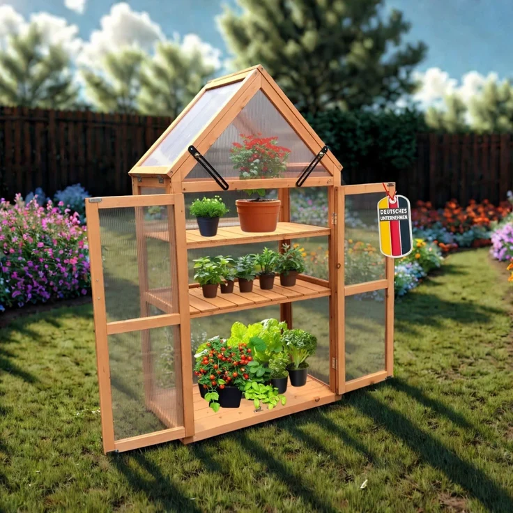 Coemo 'Jan' Gewächshaus mit aufklappbaren Türen und Dach, 65 x 40 x 120 cm – Bild 2
