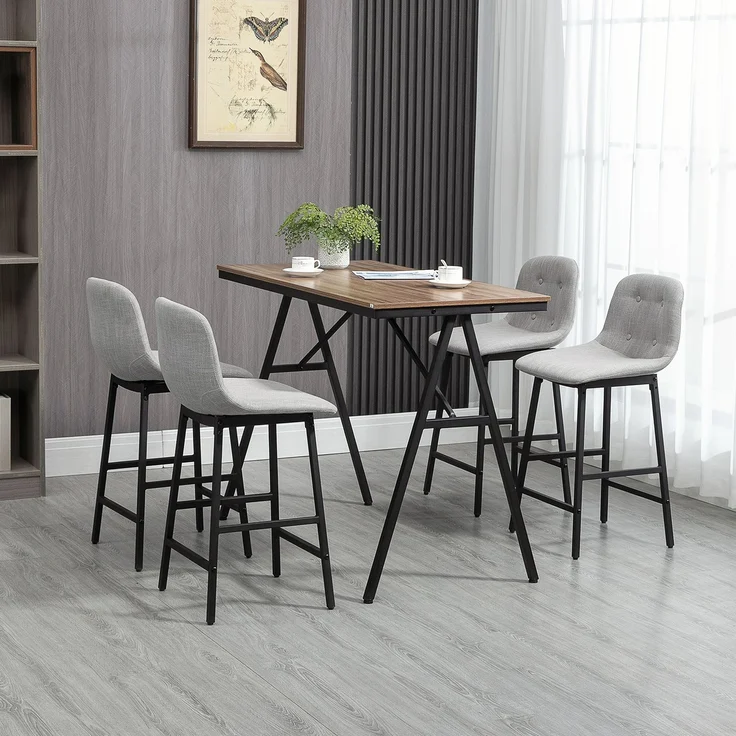 Bartisch Set 5-tlg, mit Barhockern, Essgruppe für Küche, Bistrotisch mit 4 Stühlen, Metall, hellbraun, 120x60x91 cm--Hellbraun--120x60x91cm--YOUDENOVA – Bild 2