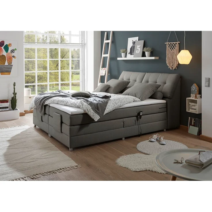 Lomadox Boxspringbett CONCORD3M-09, elektrisch verstellbar, 180 x 200 cm, elephant grey, mit VISCO-Topper und 7-Zonen-TFK-Matratze, H2