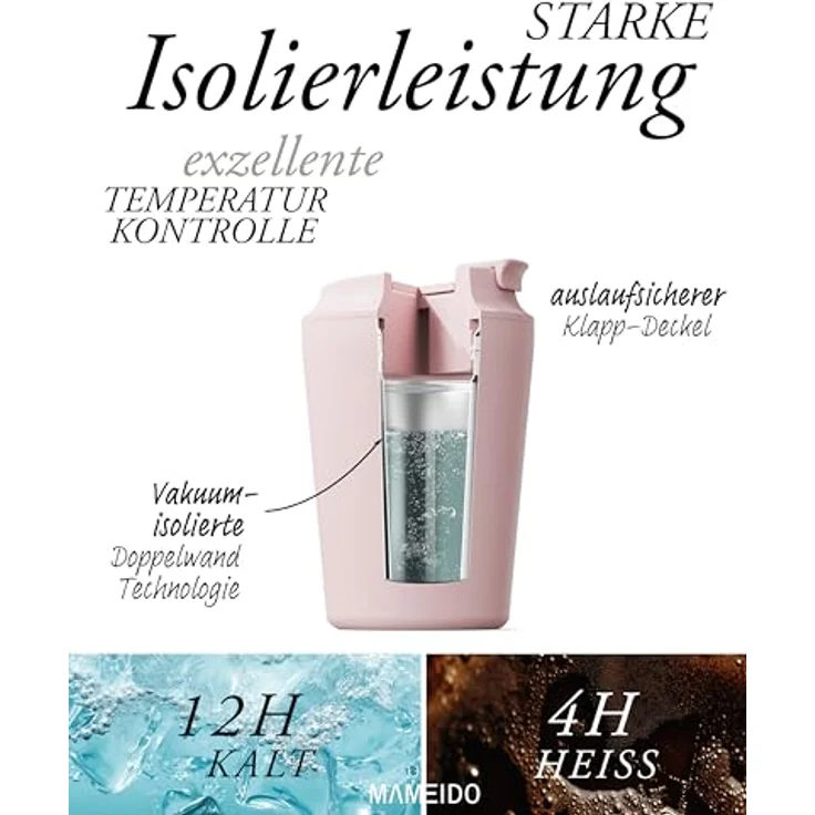 MAMEIDO Thermobecher, Edelstahl, Kunststoff, Silikon, doppelwandig isoliert, auslaufsicher in 350ml, 470ml, 700ml & 1200ml – Bild 5