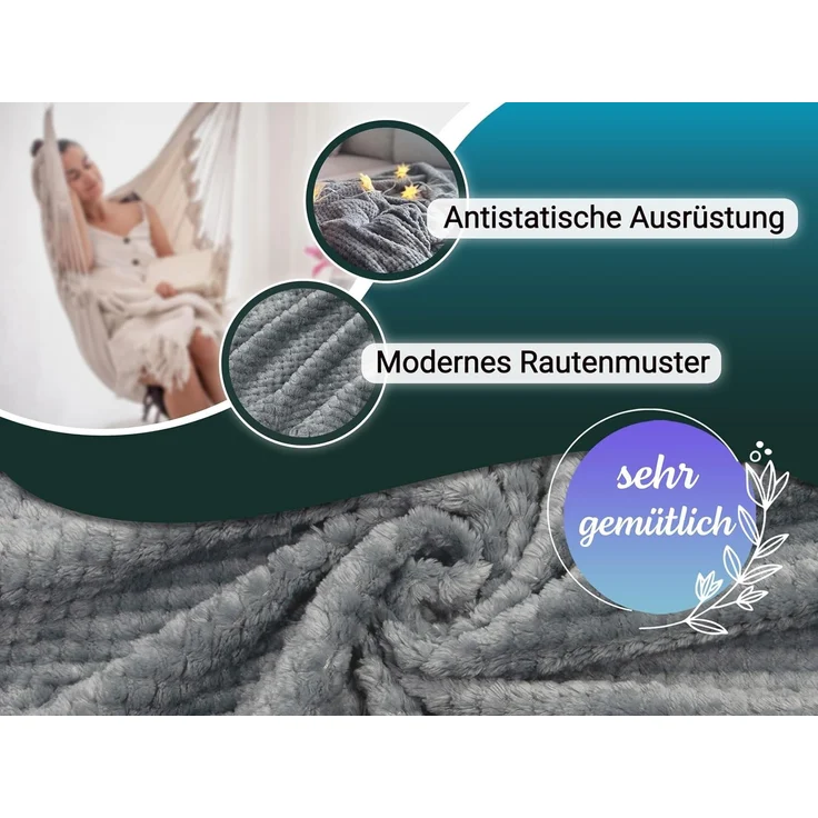ZOLLNER Kuscheldecke, flauschiges Mikrofaser, 150x200 cm, dunkelgrau – Bild 4