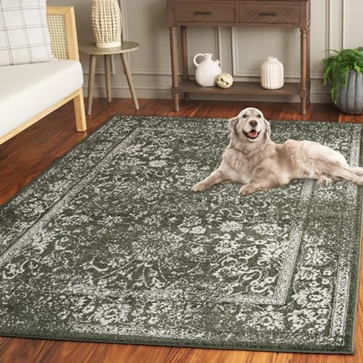 Safavieh Teppich 155x229 cm - Adirondack Collection - Transitional Design, Dunkelgrün & Elfenbein, Pflegeleichte Synthetikmischung, Ideal für Wohnzimmer, Schlafzimmer, Büro | 1 cm Flor, Teppich für den Innenbereich, langlebig, kinder- und haustierfre... – Bild 10