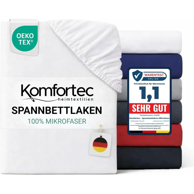 Komfortec Mikrofaser Spannbettlaken 200x200 cm – Weiches Spannbetttuch mit Rundumgummi – Fitted Sheet für Matratzen bis 30 cm – Weiß – Oeko-Tex – Pflegeleicht & Hautfreundlich – 90g/m²