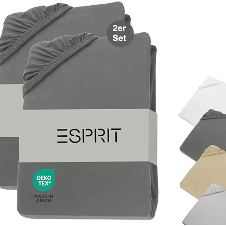 Esprit Spannbettlaken PREMIUM Spannbettlaken, 95% Baumwolle, 5% Elasthan, Gummizug: rundum, (2 Stück), 100 x 200 cm - 2er Set in Anthrazit – Bild 2