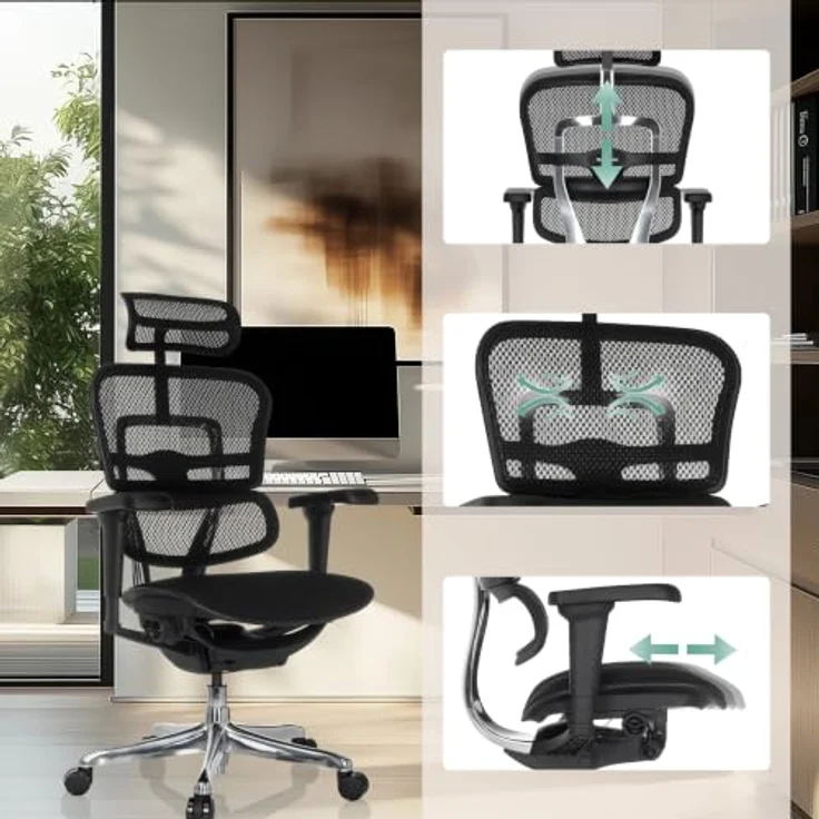 hjh OFFICE Bürostuhl ergonomisch ERGOHUMAN Ultra F GEN2 Originales Design, Bürosessel mit Flexibler Lendenwirbelstütze, Netzbespannung, Schwarz – Bild 7