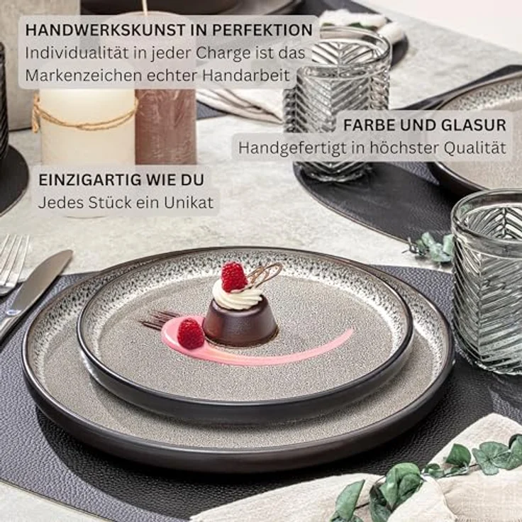 Sänger Luxor Tafelservice, 24-teilig, braun-beiges Steingut, kratzfest, rund, für Essen & Trinken – Bild 5