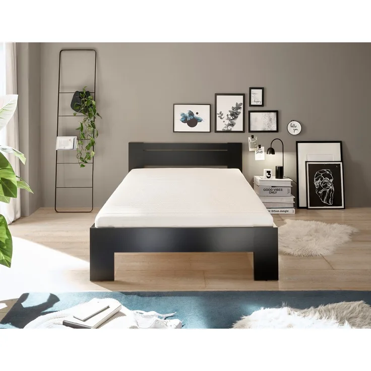 CANNES Futonbett 120x200 cm - Minimalistisches Jugendzimmer Bett in Schwarz - 125 x 71 x 204 cm (B/H/T)
