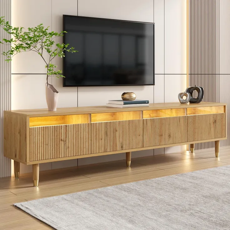 Lowboard mit Schubladen und LED-Beleuchtung, 178/35/45 cm, TV-Schrank, Fernsehtisch, Fernsehschrank für Wohnzimmer, stehend