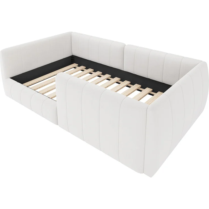 Merax Kinderbett 90 x 200cm Jugendbett, mit Sicherheitsgeländer, samt Beige – Bild 7