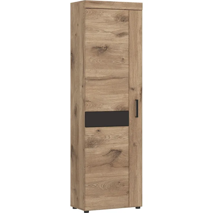 Garderobenschrank >GRANO< 4 Böden, 1 Stange, Viking Eiche Dekor / Kosmos Grau - 58x195x38 (BxHxT