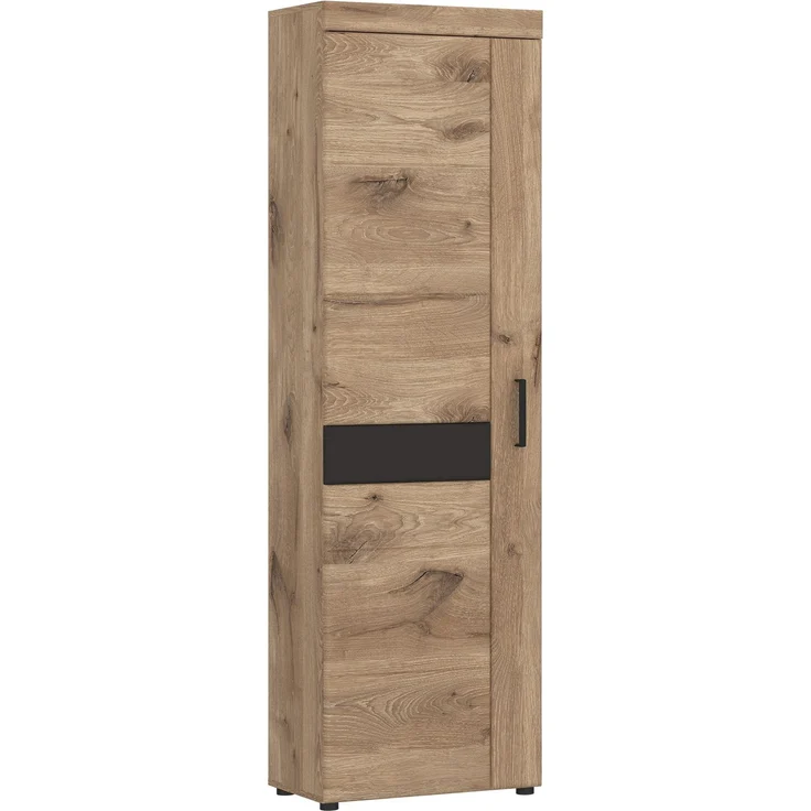 Garderobenschrank >GRANO< 4 Böden, 1 Stange, Viking Eiche Dekor / Kosmos Grau - 58x195x38 (BxHxT – Bild 1