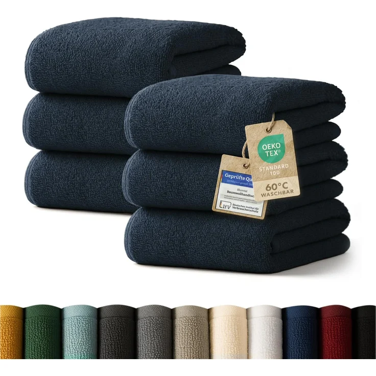 Blumtal Premium Frottier Handtücher Set 6 teilig100% Baumwolle - Oeko-TEX zertifiziertes Towel 6X (50x100 cm) - Ultra saugstarkes Frottiertücher Set waschbar °60 - Handtücher Dunkelblau