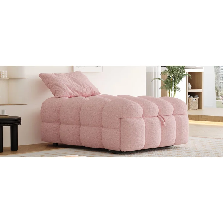 ZUBALIYA Schlafsofa, Bouclé-Bezug, Ausziehbett, Rosa – Bild 19