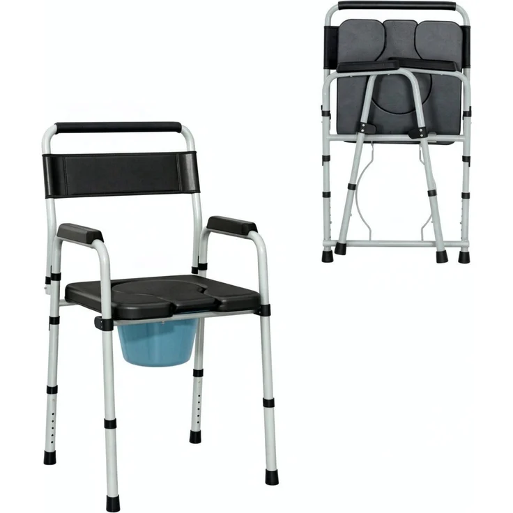 Toilettenstuhl aus Stahl und Kunststoff, klappbar und höhenverstellbar, 52,5x46x81,5–97 cm, Schwarz – Bild 5