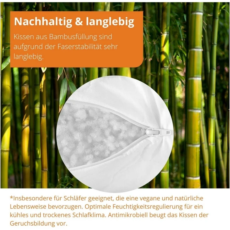 sleepling Kopfkissen, Bambus, Füllung: 100% Polyester, Seitenschläfer, Rückenschläfer, Bauchschläfer, vegan, formbeständig, feuchtigkeitsregulierend, antimikrobiell – Bild 2