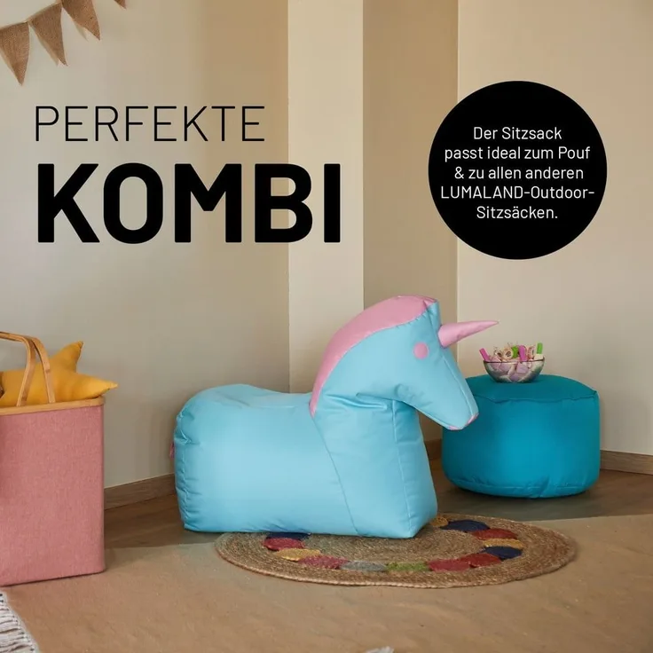 LUMALAND 'Animal Line Einhorn' Kindersitzsack, indoor & outdoor, Polyester türkis / pink, 120 l