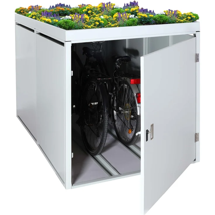 Mendler 'HWC-L56b' 2er-Fahrradgarage mit Pflanzkasten, abschließbar, verzinkter Stahl hellgrau, 113 x 208 x 125 cm – Bild 1