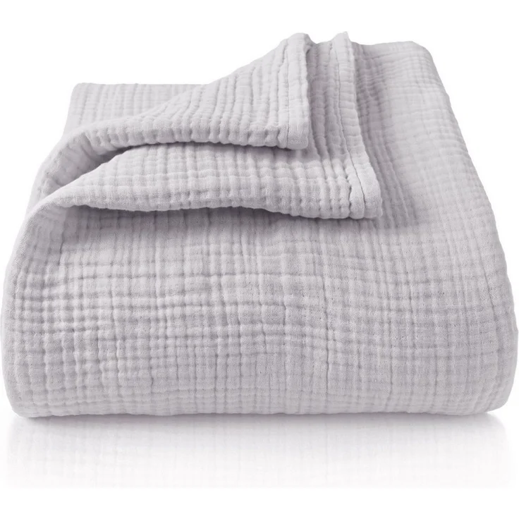 LAYNENBURG Premium Musselin Tagesdecke 150x200-100% Baumwolle - extraweiche Baumwolldecke als Kuscheldecke, Bett-Überwurf, Sofa-Überwurf, Couch-Überwurf - warme Sofa-Decke (hellgrau) – Bild 1