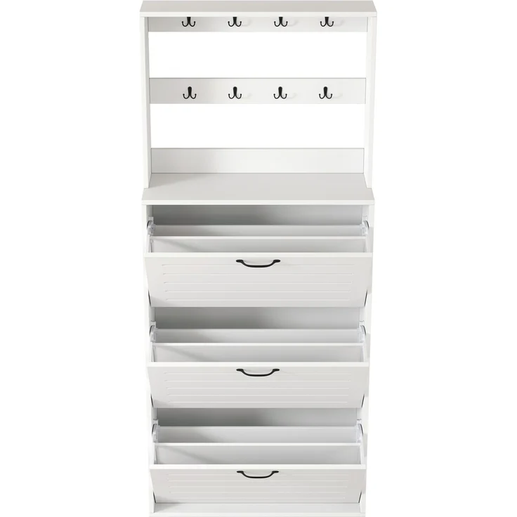 ZUBALIYA Schuhschrank (70 x 25 x 163 cm), 3 Türen, Lamellengestaltung, Aufbewahrung für Schuhe, Hausschuhe und Schuhzubehör, Weiß – Bild 11