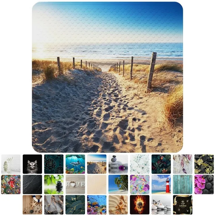Sanilo Duschmatte, mit Motiv, rutschfest, waschbar, quadratisch, 230 extra starke Saugnäpfe, Kunststoff PVC, 53 x 53 cm, Düne
