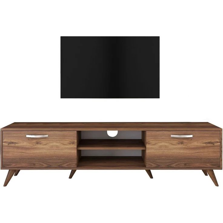 Calicosy TV-Möbel, 2 Klapptüren, 2 offene Fächer in der Mitte Dekor Walnussholz B180 cm - Dunkles Holz – Bild 10