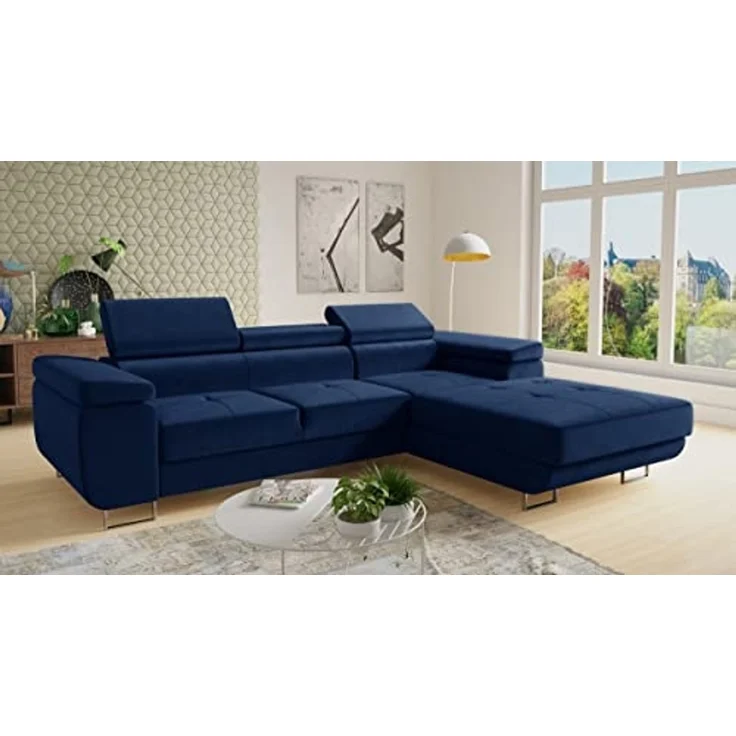 Ecksofa Divo mit Schlaffunktion, Bettkasten und einstellbare Kopfstützen (Dunkelblau (Kronos 09), Ecksofa Rechts) – Bild 2