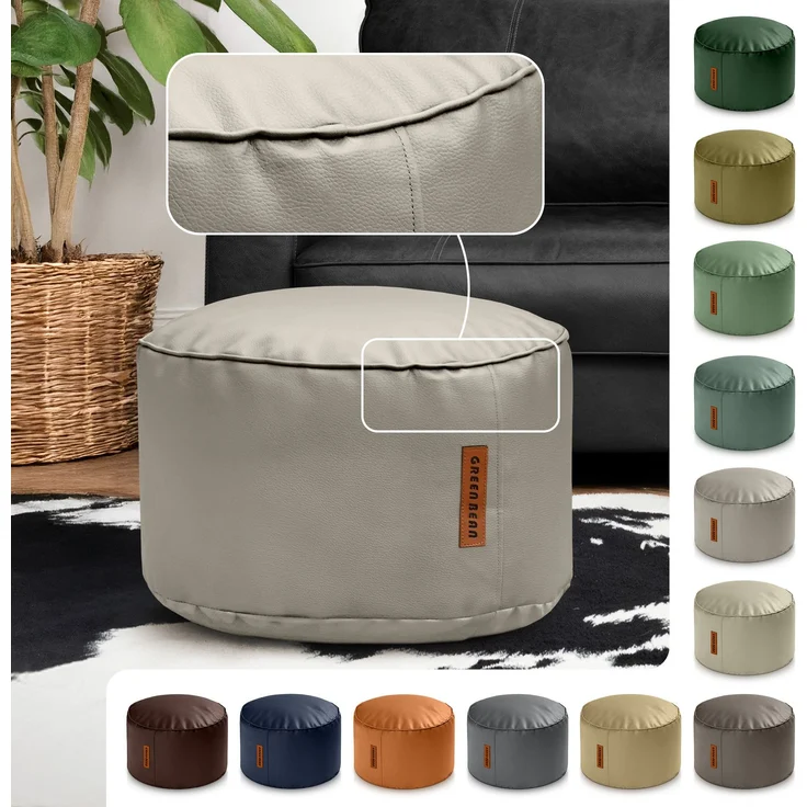 Green Bean® Sitzhocker aus Kunstleder - Pouf mit EPS Perlen Füllung - 43 x 30 cm - perfekte Ergänzung zum Sitzsack - Hellbraun-Grau – Bild 2