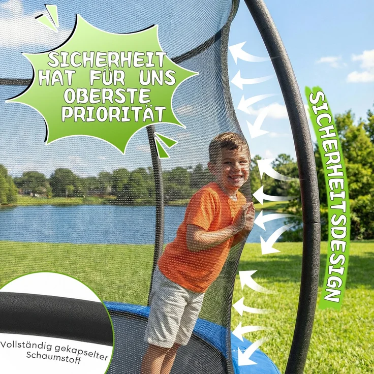 Devoko Gartentrampolin mit Sicherheitsnetz, Leiter, Randabdeckung, Stahlrahmen, Blau, Ø 290 cm – Bild 8