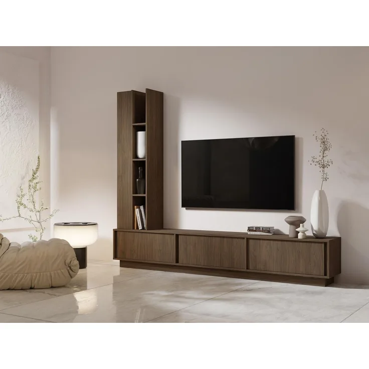 Compleo Wohnwand "MARVI" TV-Wohnwand mit Lowboard und Hochschrank, (Japandi Stil), Lowboard und Regal Hängend oder stehend