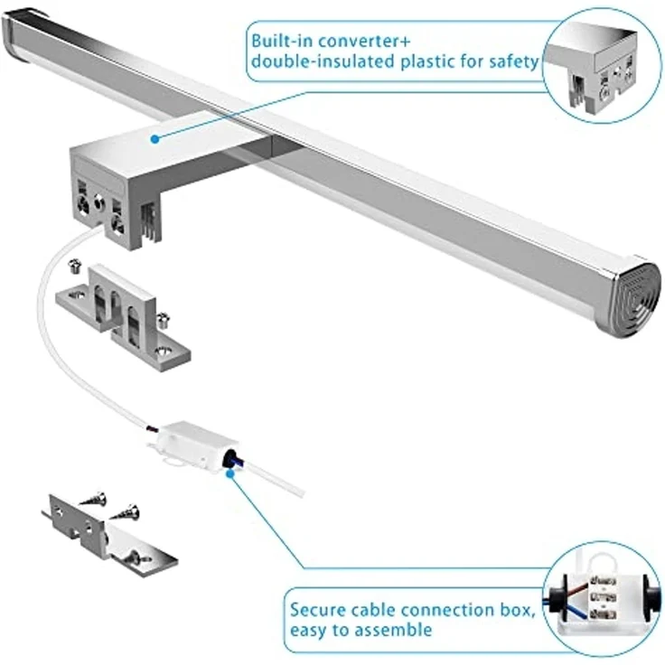 Aourow LED Spiegelleuchte für das Bad,Spiegellampe Badezimmer 40cm 10W 1200lm,Superhell Badlampe Spiegel Neutralweiß 4000K,IP44 Wasserdicht,Badezimmer Lampe Wand 230V,Klasse II – Bild 2