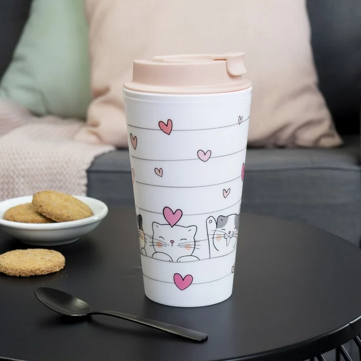 Geda Labels GmbH Coffee-to-go-Becher Cutie Cats, 1-tlg, PP, Rosa, 400ml, doppelwandig – Bild 3
