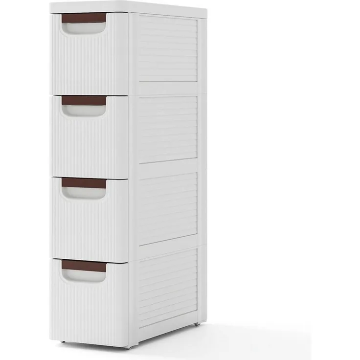 COSTWAY Beistellwagen, Nischenschrank schmal, mit 4 Schubladen & Rollen, weiß