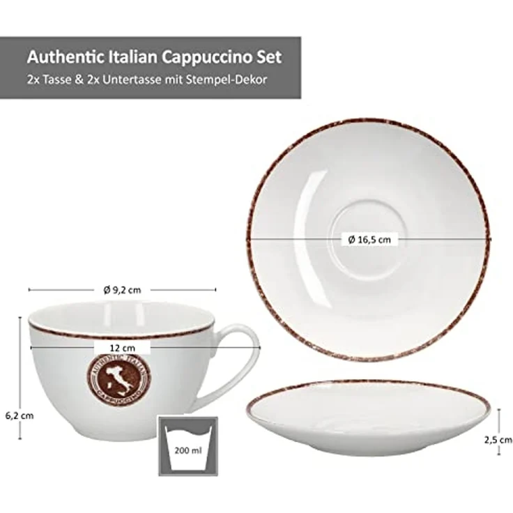 Ritzenhoff & Breker Becher 4tlg Set Authentic Italian Cappuccinotasse + Untertasse Cappuccino, Porzellan – Bild 6