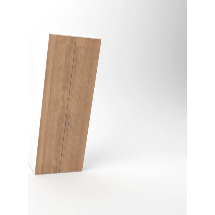 Rheinland Möbel Flügeltürenschrank Cabino 80×42×216 cm – abschließbarer Aktenschrank 6OH in Weiß/Nussbaum mit 110° Drehtüren & Metallgriff