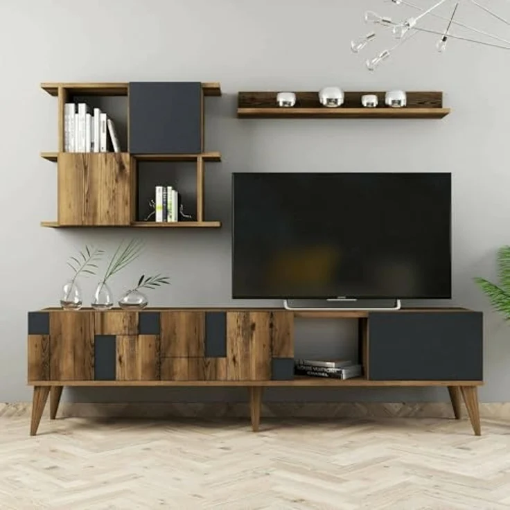 Dmora TV-Schrank Menk 180x33,8x48,6h cm Braun 4 Regale, 4 Türen – Bild 7