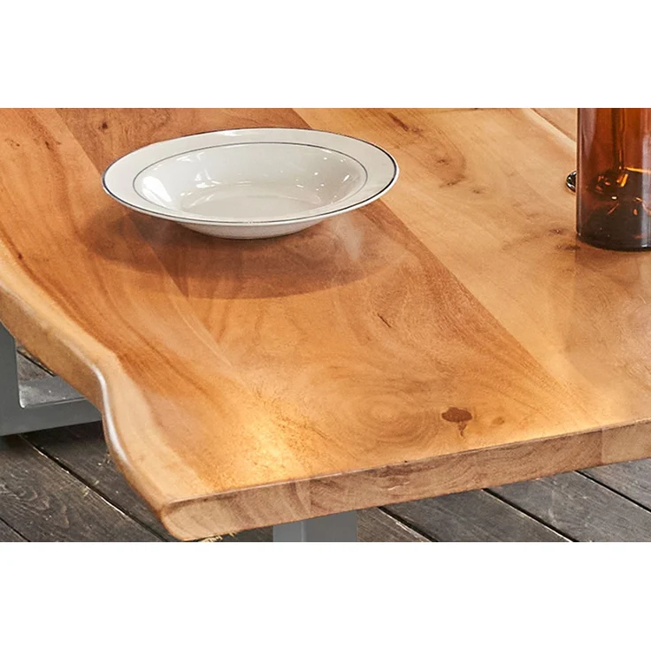 KAWOLA Esstisch LORE 200x100cm massiv mit Baumkante Fuß silber – Bild 6