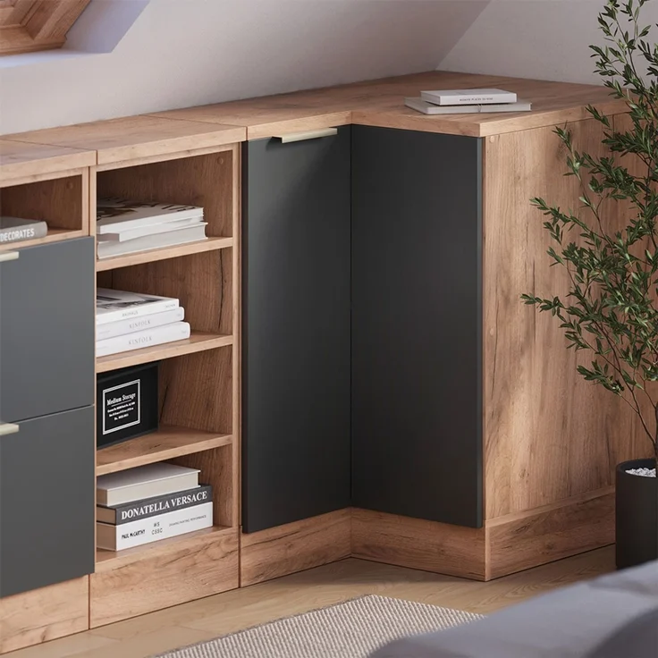 Dachschrägenschrank Eckschrank Rion Anthrazit-Gold 75.6 x 81.6 cm mit 1 Tür, Schrankkorpus 60 cm Tiefe Vicco – Bild 6